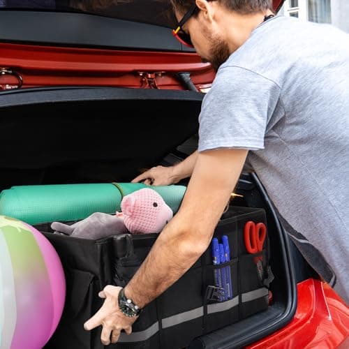 Haltons Foldable Car Boot Organiser Large, Durable 600D Oxford & 210D Polyester, Portable Boot Storage Box with Multi Compartments, Ideal for SUV, Truck, Van & Car Storage (36.8x50.8x26cm) Black — view 6