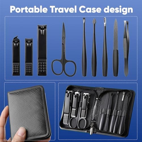 9pcs Mens Nail Grooming Kit, Stainless Steel Manicure Set with Leather Case — view 5