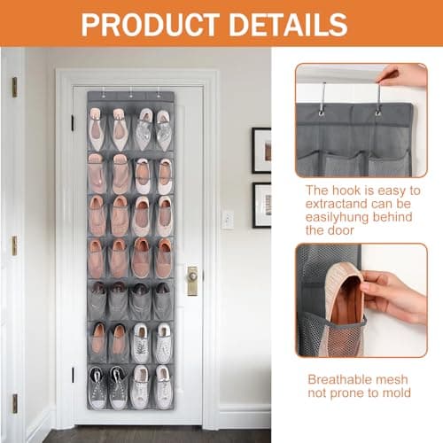 Over the Door Shoe Storage, 28 Large Mesh Pockets Hanging Shoe Storage — view 3