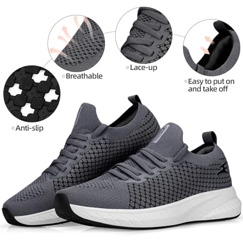 Puweco Womens Trainers Running Shoes Breathable Lightweight Non Slip Walking Shoes Casual Tennis Gym Jogging Shoes Dark Grey — view 4
