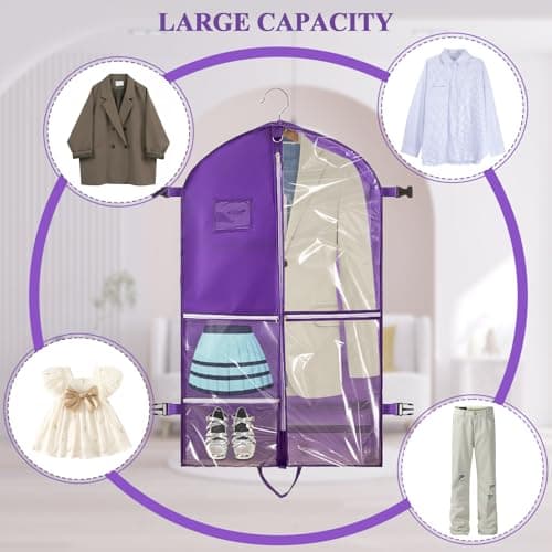 SPOKKI 2 Pcs 40 Inch Dance Costume Bag, Space-Saving Hanging Dress Bags with 5 Zippered Pockets, Waterproof & Foldable Travel Garment Bags with ID Slot - Ideal for Girl Dancers and Women (Purple) — view 5