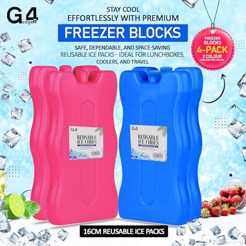 G4GADGET 16cm Freezer Blocks – Pack of 4 – Long-Lasting Reusable Ice Packs for Coolers, Picnic Bags, Travel & Outdoor Adventures – Ideal for Beach & Hiking Trips — view 2