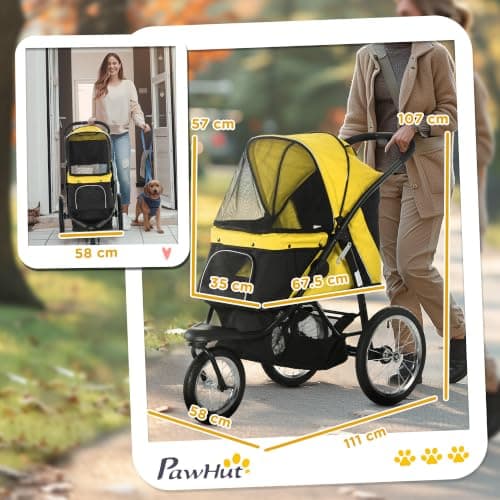 PawHut Dog Pram for Medium Small Breeds w/Rubber Wheels, Yellow — view 3