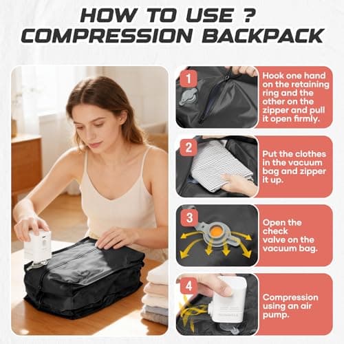 bergsalz Travel Backpack with Compression Vacuum Storage Bag & Electric Pump, Expandable Flight Approved Carry On Backpack, Pink, 18.5x12.6x8.66 inches, Modern — view 5
