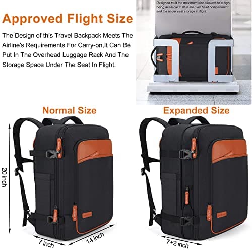 Carry on Backpack, Extra Large 40L Flight Approved Travel Backpack for Men & Women,Expandable Large Suitcase Backpacks With 4 Packing Cubes,Water Resistant Luggage Daypack Business Weekender Bag,Black — view 3
