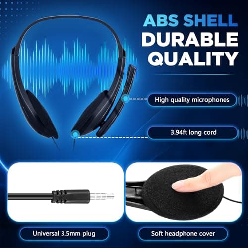 Yunsailing 10 Pack Bulk Classroom Headphones with Microphone Students Wired School Class Set Headphones for School Library Computer Office Adults 3.5 Jack Universal Plug (Black) — view 4