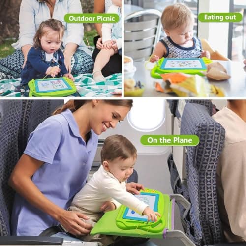 AiTuiTui Travel Size Magnetic Drawing Doodle Board for Toddlers, Colorful Writing Tablet-Mini Erasable Etch Sketching Pad with 3 Stamps and 1 Pen Educational Toys for Kids 3 4 5- Green — view 6