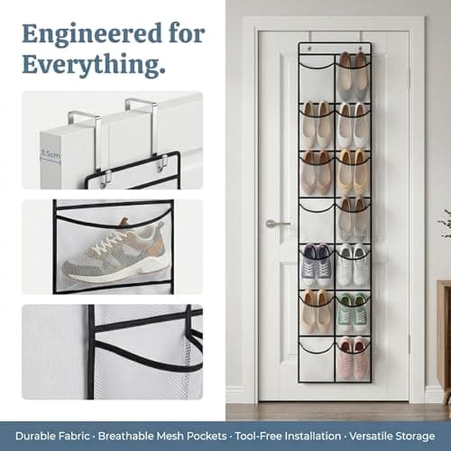 Merzio Over the Door Shoe Organiser with 14 Large Pockets, Versatile Hanging Shoe Storage Rack for Wardrobe, Closet, Bathroom - Space Saving Solution — view 6