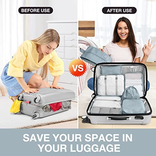 7 Pack Luggage Packing Organizers Packing Cubes Waterproof Suitcase Organizer Bags Travel Packing Organizers (7pcs-Gray) — view 4