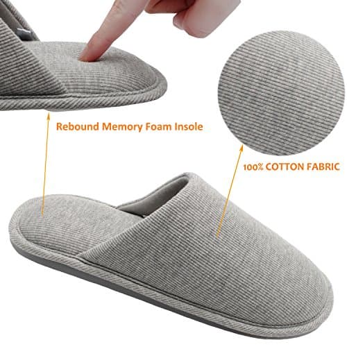 Ofoot Men's Cozy Thread Cloth Organic Cotton House Slippers, Washable Flat indoor/outdoor slip on shoes, Grey, 5-6 UK — view 5