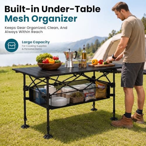 LET'S CAMP Folding Camping Table, Aluminium Roll up Picnic Table Black — view 6