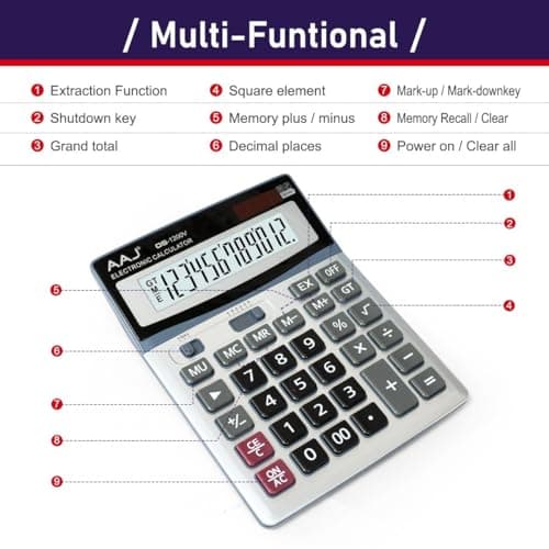 AAJ 12 Digit Desk Calculator Jumbo-Large Buttons-12 Digits-Large Eye Angled Display- Light and portable Calculator-For Home and Office use-Solar and Battery Powered (Battery Included) — view 4