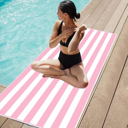 Large Thin Microfibre Beach Towel with Bag for Adult Men Women,160x90cm Pink Stripe Beach Towels Quick Dry Sand Free Lightweight Swim Bath Towel for Travel,Swimming,Pool,Holiday,Camping,Yoga,Gym Sport — view 3