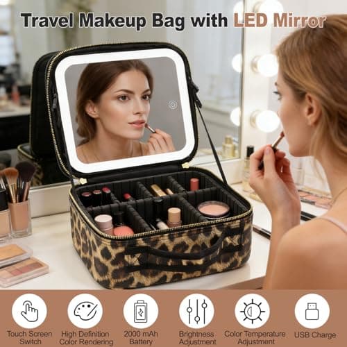 Travel Makeup Bag with LED Mirror, Portable Cosmetic Bag Make up Organizer — view 2