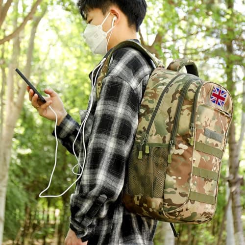 outdoor plus 40L Tactical Military Hiking Backpack, USB Type-C for Boys Men — view 2