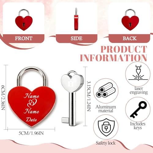 Custom Lock Love Lock with Photo Text Personalised Love Locks for Bridge Couples Travel & Dating for Valentines Anniversary Boyfriend Girlfriend (Name Heart Padlock) — view 3
