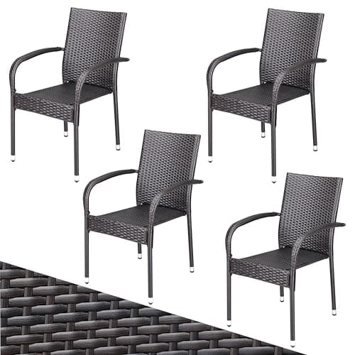CASARIA® Garden Chairs Set of 4, Stackable Rattan Outdoor Dining Chairs