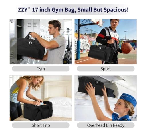 ZZY 25L Small Gym Duffle Bag, 17 inch, Black — view 6