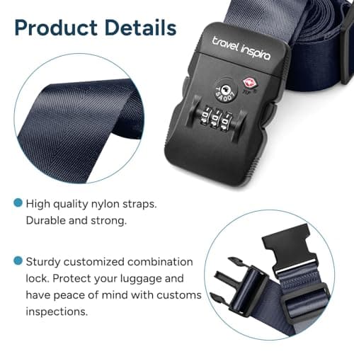 travel inspira TSA Approved Luggage Straps, Cross Suitcase Straps (Navy) — view 2