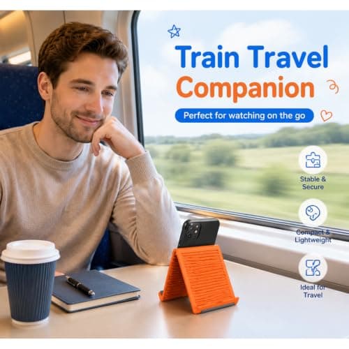 CAWRUKP 2PCS Silicone Phone Holder for Plane Travel, Mobile Phone Stand with Adjustable Design, Black and Orange Bendable Travel Accessories — view 5