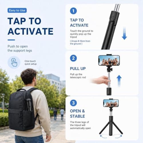 58cm Travel Phone Tripod Selfie Stick with Wireless Remote For Filming — view 4