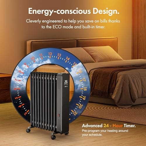 VonHaus Oil Filled Radiator – Digitial LED Oil Heater with Remote Control, WiFi Smart Compatible with Alexa/Google Home – Portable Electric Free Standing 2500W – 24 hour Timer, Adjustable Thermostat — view 3