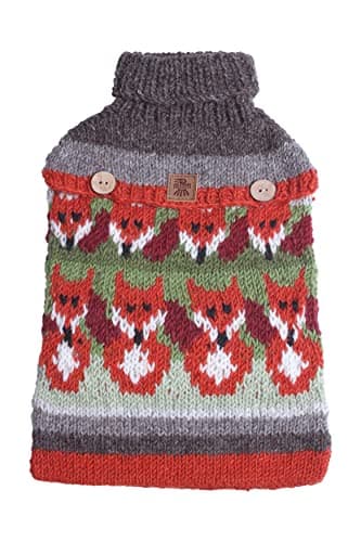 Pachamama Handknitted 100% Wool Hot Water Bottle Cover and 2 Litre Hot Water Bottle - Fox Pattern Handmade Fair Trade Multicoloured Thermal — view 3