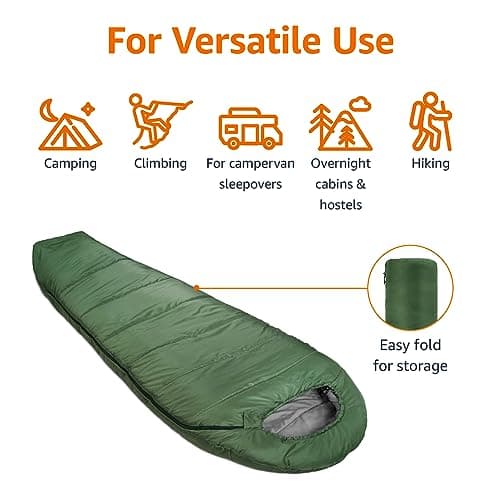 Amazon Basics Sleeping Bag for Cold-Weather Camping and Hiking, Lightweight, Mummy, Olive Green — view 4