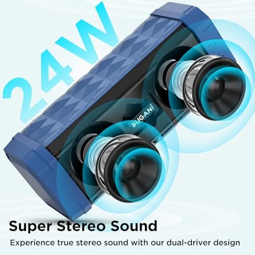 BUGANI Bluetooth Speaker,Portable Wireless Speaker,Louder Volume,Stereo Sound,24H Playtime, Bluetooth 5.4,100ft Wireless Range,Built-in Mic,IPX5 Waterproof Speakers for Home,Outdoor,Travel (Blue) — view 6