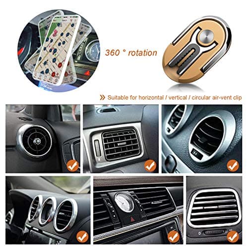 JEEZAO 2pcs New Multipurpose Smartphone Finger Ring Bracket, 360° Rotatable,Car Phone Holder, Air Vent Mobile Phone Mount (Black + Gold) — view 6