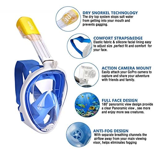 Flyboo Snorkel Mask, Full Face Snorkel Set, 180°view Snorkeling Gear with Panoramic Design-Compatible Sports Camera, Diving Mask with Anti-fog and Anti-leak Technology for Adults and Kids — view 2
