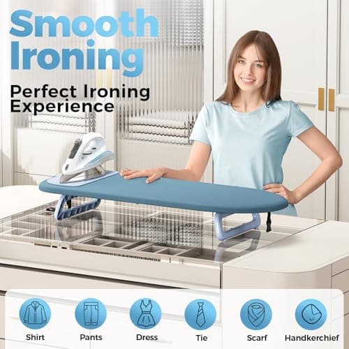 KINGRACK Small Tabletop Ironing Board with Iron Mat,30×81cm,Blue — view 2