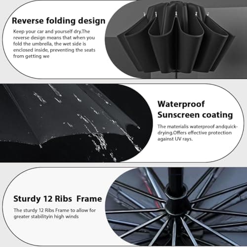 Lichamp 54-Inch Large Golf Umbrella 12 Rib Manual Open 3-Fold Compact Reverse Umbrella Folding Extra Large Oversized, Windproof & Rainproof & Sun Protection for 2–3 People, for Men Women Family — view 4