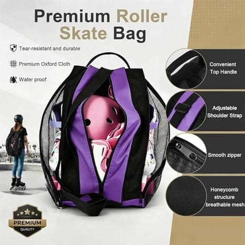 ZIJANG Purple Ski Boot Bag with Large Capacity, 3 Compartments Inline Bag Made of Durable Oxford Fabric, Roller Skate Bag with Adjustable Shoulder Strap — view 2