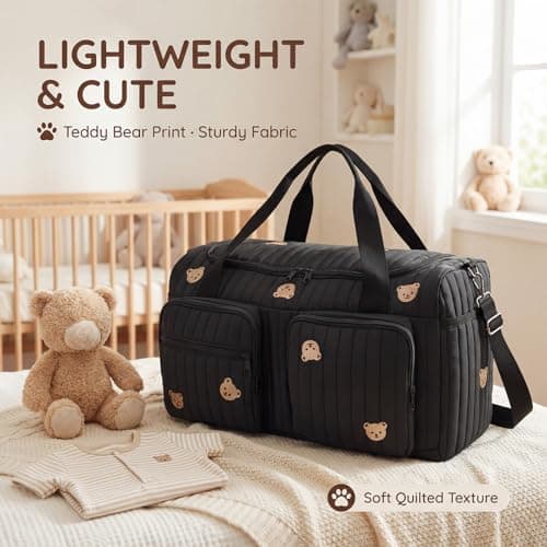 Baby Changing Bags,Hospital Maternity Bag,Large Capacity Diaper Tote Bag with Shoulder Strap & Multiple Pockets, Lightweight Travel Duffel Bags for Pregnancy, Labor,48 × 26 × 22 CM (Black) — view 3