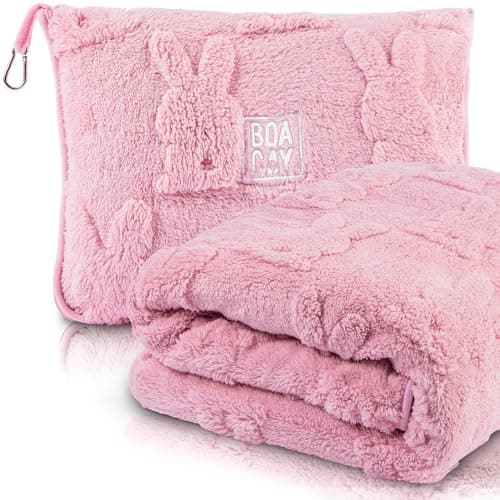 BOACAY Travel Toddler Blanket for Aeroplane, Car - Soft Children Throw Blanket for Daycare - Pillow for Girls, Boys with Backpack Clip, Luggage Sleeve