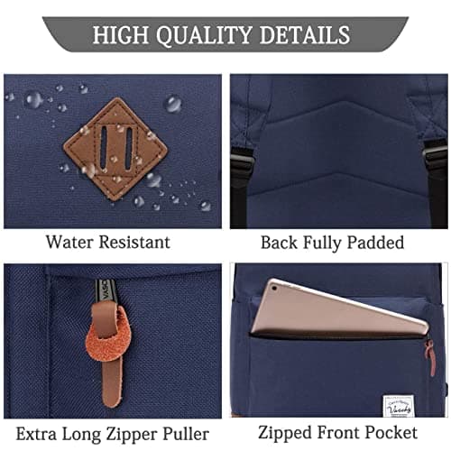 VASCHY School Backpack Unisex Classic Lightweight Tear Resistant Water Resistant for 15 inch Laptop, Blue New, 18.5 inches, Casual — view 3
