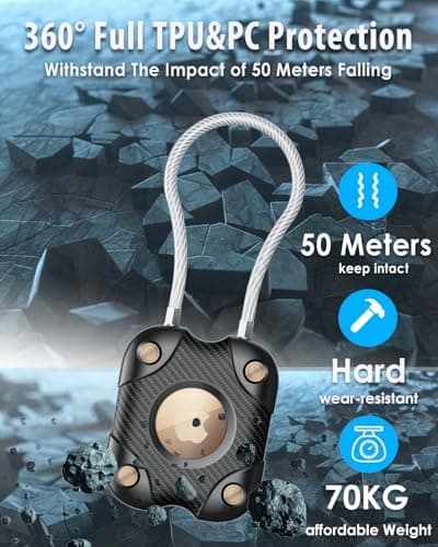 DEERLET for Airtag (1st & 2nd Gen) Holder with Wire Cable, Secure Lock AirTag Keyring,IPX7 Waterproof,360°Hard Protective Air Tag Case Holder for Apple Air Tag for Key Chain,Key Ring,Car,Luggage — view 6
