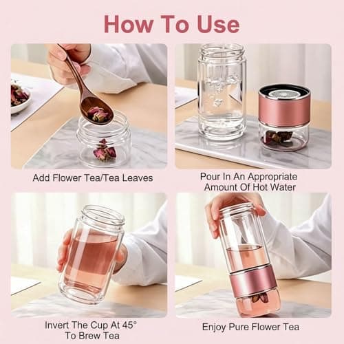 LIRONGTAGE 3-In-1 Smart Tea Infuser Bottle, 350ml Glass Tea Infuser Mug, Portable Double Glass with Integrated Strainer, Flip And Brew Tea, Smart Water Bottle for Loose Leaf Teas And Infused — view 4