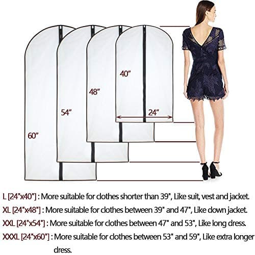 Moth Proof Garment Bags 60 x 120cm(24'' x 48'') Black Side Breathable Clear Garment Full Zipper Bags for The Winter Coats Jackets Clothes(Pack of 6) — view 2