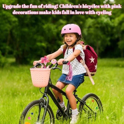 Kids Bike Basket Set - Pink Bicycle Basket with Wheel Spoke Beads Bicycle Bell Bicycle Windmill Bike Tassels. with Ajustable Straps, Detachable Girls Bicycle Accessories for Birthday — view 4