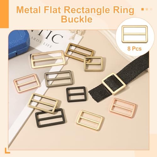 sourcing map 8pcs Flat Metal Slide Buckle, 1.5" Zinc Alloy Adjustable Buckles, Webbing Strap Fastener Tri Glide Adjuster Slider for Bags Backpack Purse Belts, Light Gold — view 3