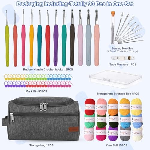 YINVA Crochet Kits for Beginners Adults Crochet Kit 15Pcsx25g Crochet Yarns Ergonomic Metal Crochet Hooks 2mm-8mm Knitting Accessories Tools Storage Case Needles Crochet Starter Kit-Pink — view 5