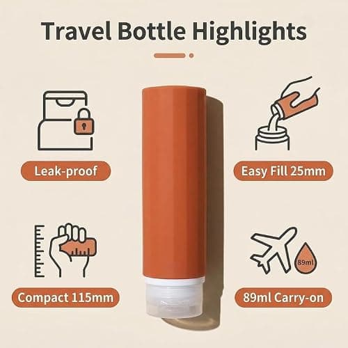 JZF 4 pcs Silicone Travel Bottles, 89 ml Travel Size Portable Leak Proof Containers, TSA Approved Refillable Squeezable Silicone Travel Containers for Cosmetic Shampoo and Lotion Soap — view 3