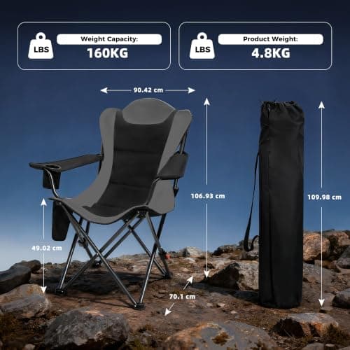 OUTSIDER Heavy Duty Camping Chair 200kg Capacity, Folding Chair with 3 Recline Angles, Cup Holder & Side Storage Bag, Portable for Camping, Fishing, Hiking 1pc — view 2