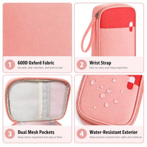 Myqiqi Waterproof First Aid Bag Medium - Empty Medical Kit for Travel, Camping, and Home Use with Built-in Compartments for Organized Medicine Storage (Pink) — view 3