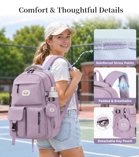 BECOJADDE Backpack School Bag for Women and Girls, 15.6" Laptop, Purple 25L — view 5