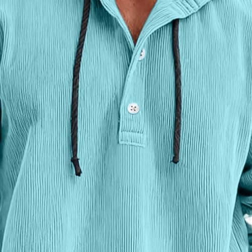 Loncvexy Men's Hooded Sweatshirt Casual Everyday Hoodie Plain Pullover Hoody Hooded Top Lightweight Long Sleeve Jumper with Drawstring for Hiking Office Running S-3XL Sky Blue — view 3