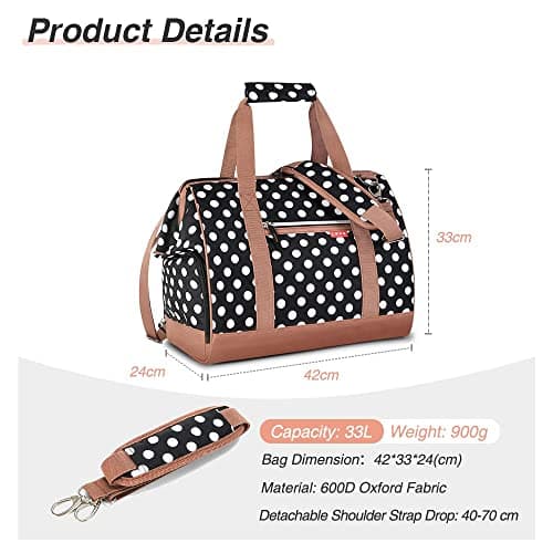 Lekesky Weekend Overnight Bags for Women - 33l Travel Holdall Bag for Airlines with Shoes Compartment (White Dot,42 * 33 * 24cm) — view 2