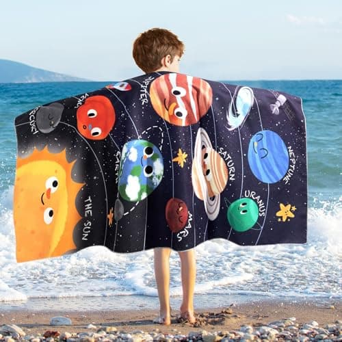 WERNNSAI Planet Microfibre Beach Towel for Kids, 76 x 150cm Bath Towel